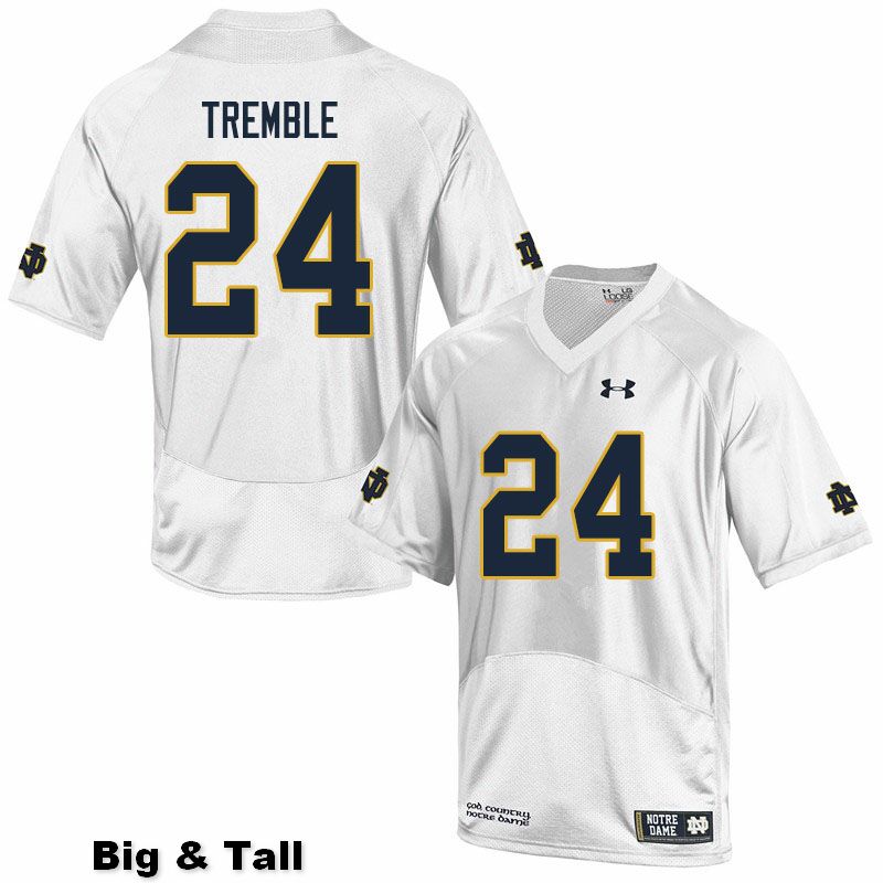 Men's NCAA Notre Dame Fighting Irish #24 Tommy Tremble Stitched College Under Armour Authentic White Big & Tall Football Jersey JD10D35QC